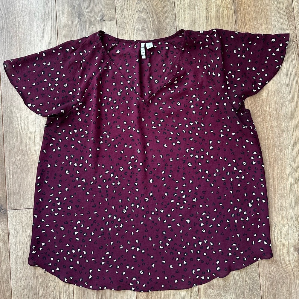 Maroon Animal Print Blouse; Elle from Kohl’s.